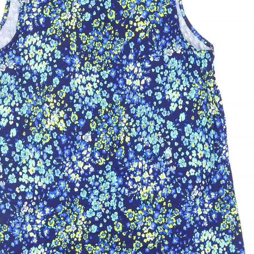 TU Womens Blue Floral Polyester Basic Blouse Size 16 Round Neck