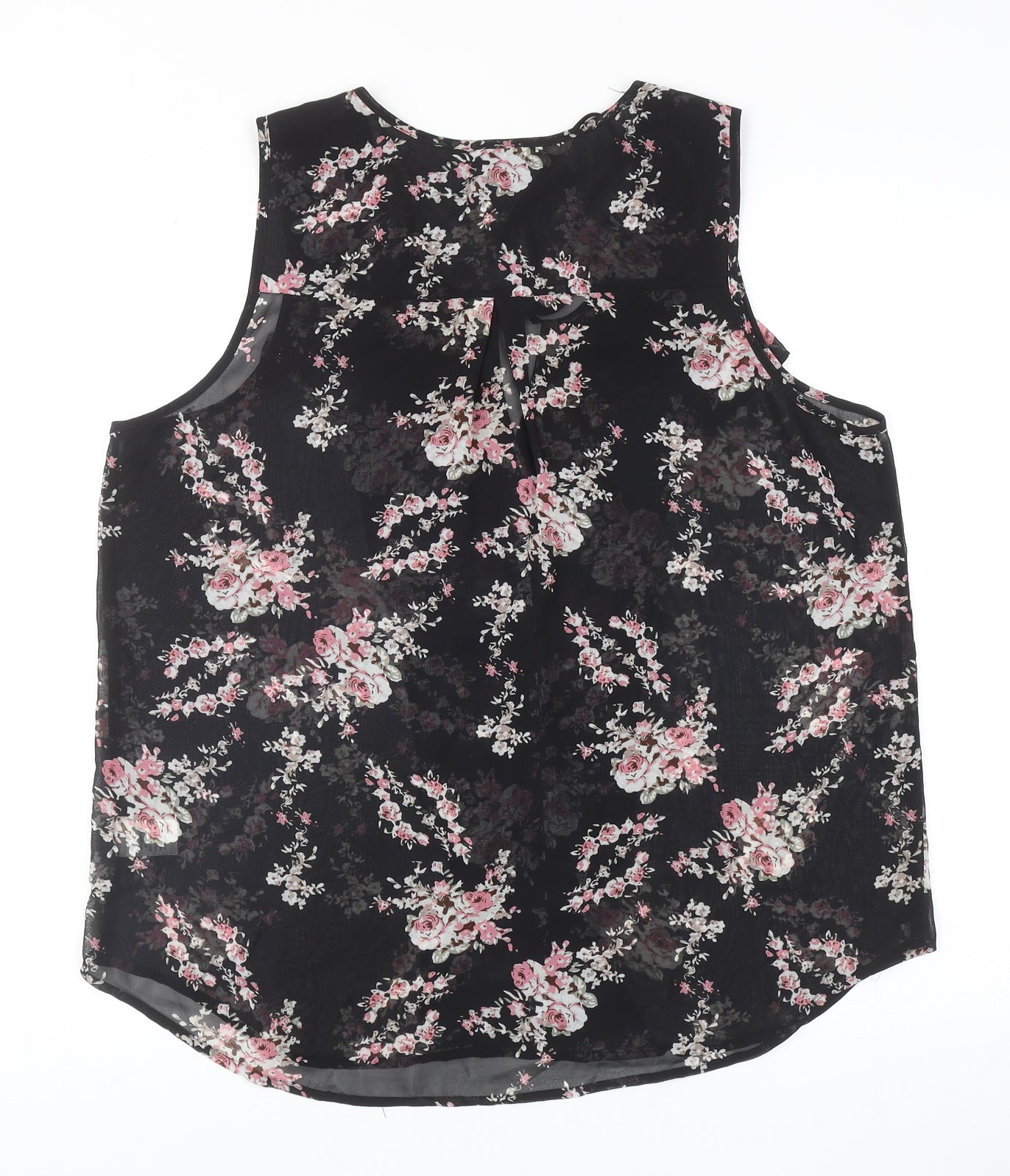 Daniel Rainn Womens Black Floral Polyester Basic Tank Size L Scoop Neck - Tie Neck