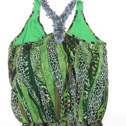 Jaune Rouge Womens Green Animal Print Polyester Wrap Tank Size M V-Neck - Leopard Print Faux Wrap Racerback