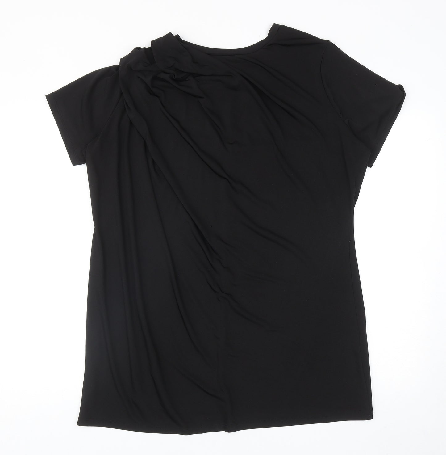 Very Womens Black Polyester Basic T-Shirt Size 18 Round Neck - Ruched Shoulder Detail
