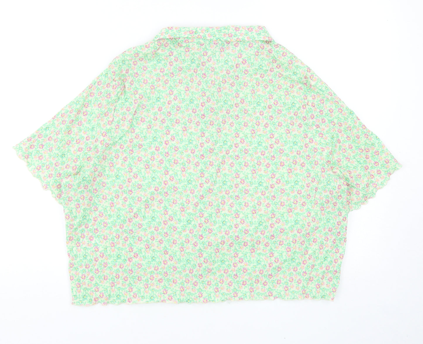 Primark Womens Green Floral Cotton Basic Button-Up Size 18 Collared - Box Fit Shirt