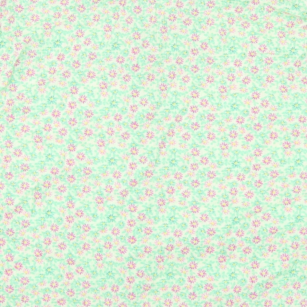 Primark Womens Green Floral Cotton Basic Button-Up Size 18 Collared - Box Fit Shirt