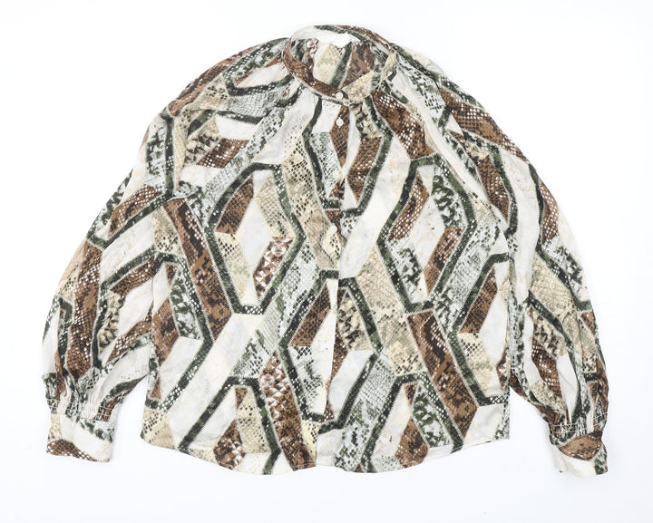 H&M Womens Multicoloured Geometric Polyester Basic Button-Up Size 6 Round Neck - Snake Skin Print
