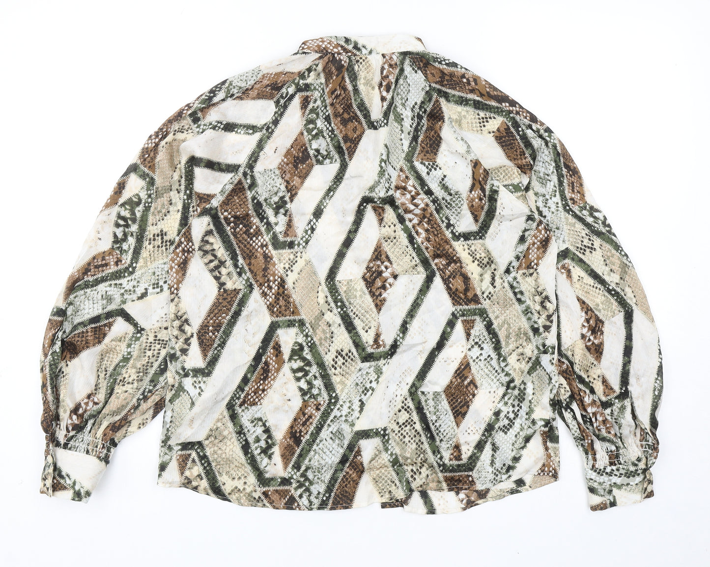 H&M Womens Multicoloured Geometric Polyester Basic Button-Up Size 6 Round Neck - Snake Skin Print