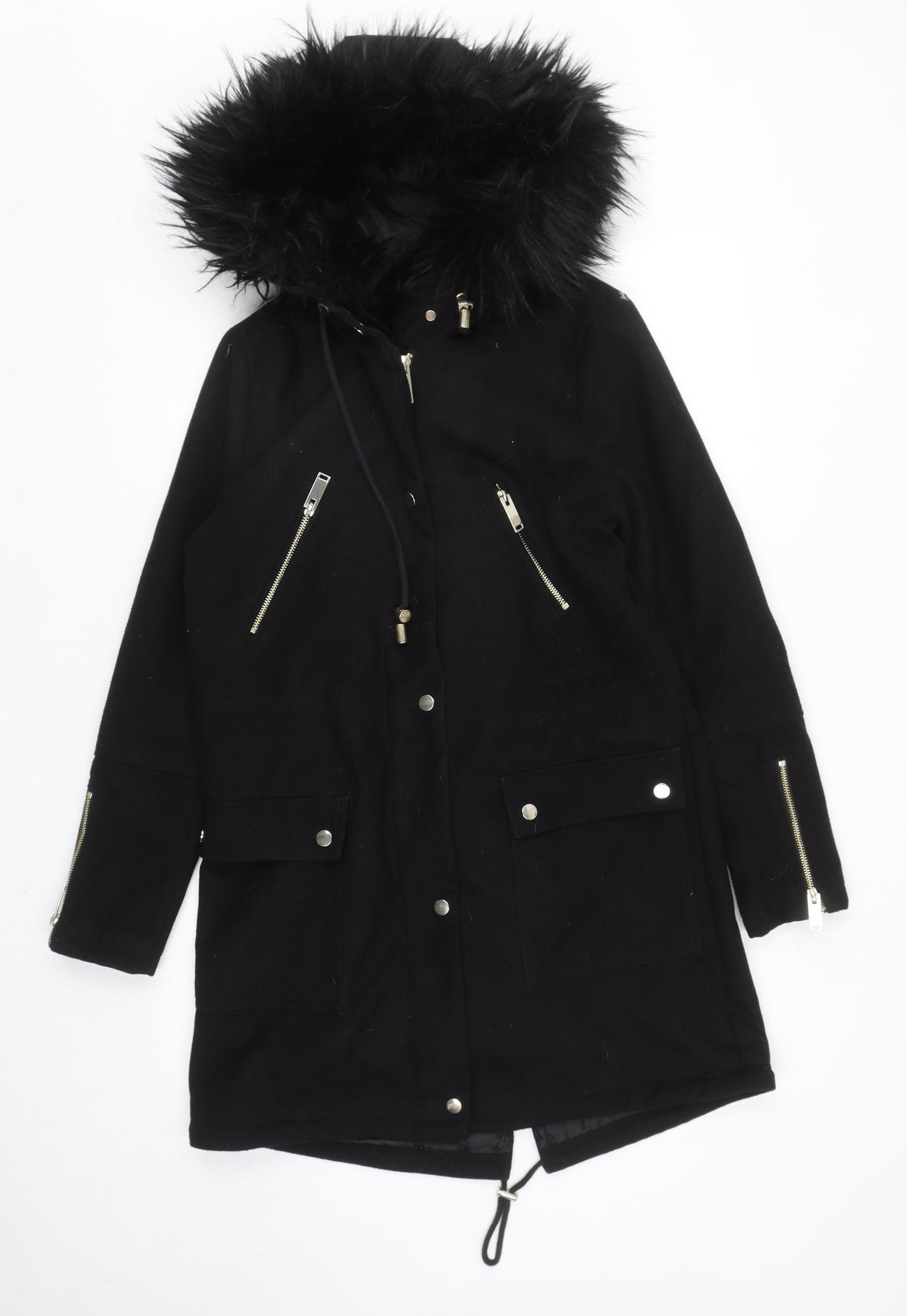 River Island Womens Black Parka Coat Size 8 Zip