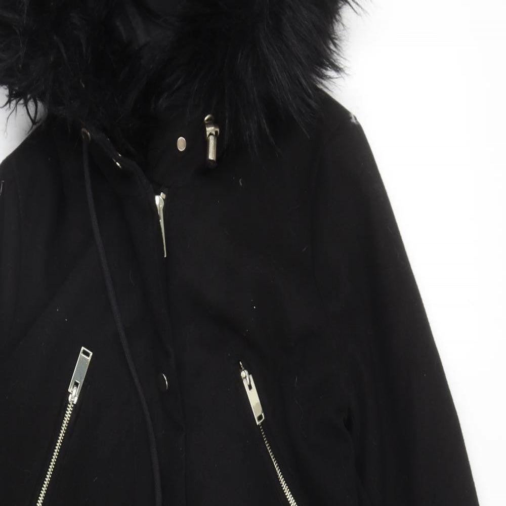 River Island Womens Black Parka Coat Size 8 Zip