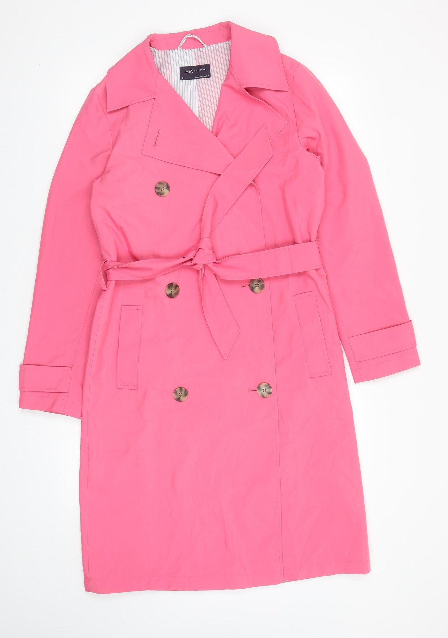 Marks and Spencer Womens Pink Trench Coat Coat Size 6 Button