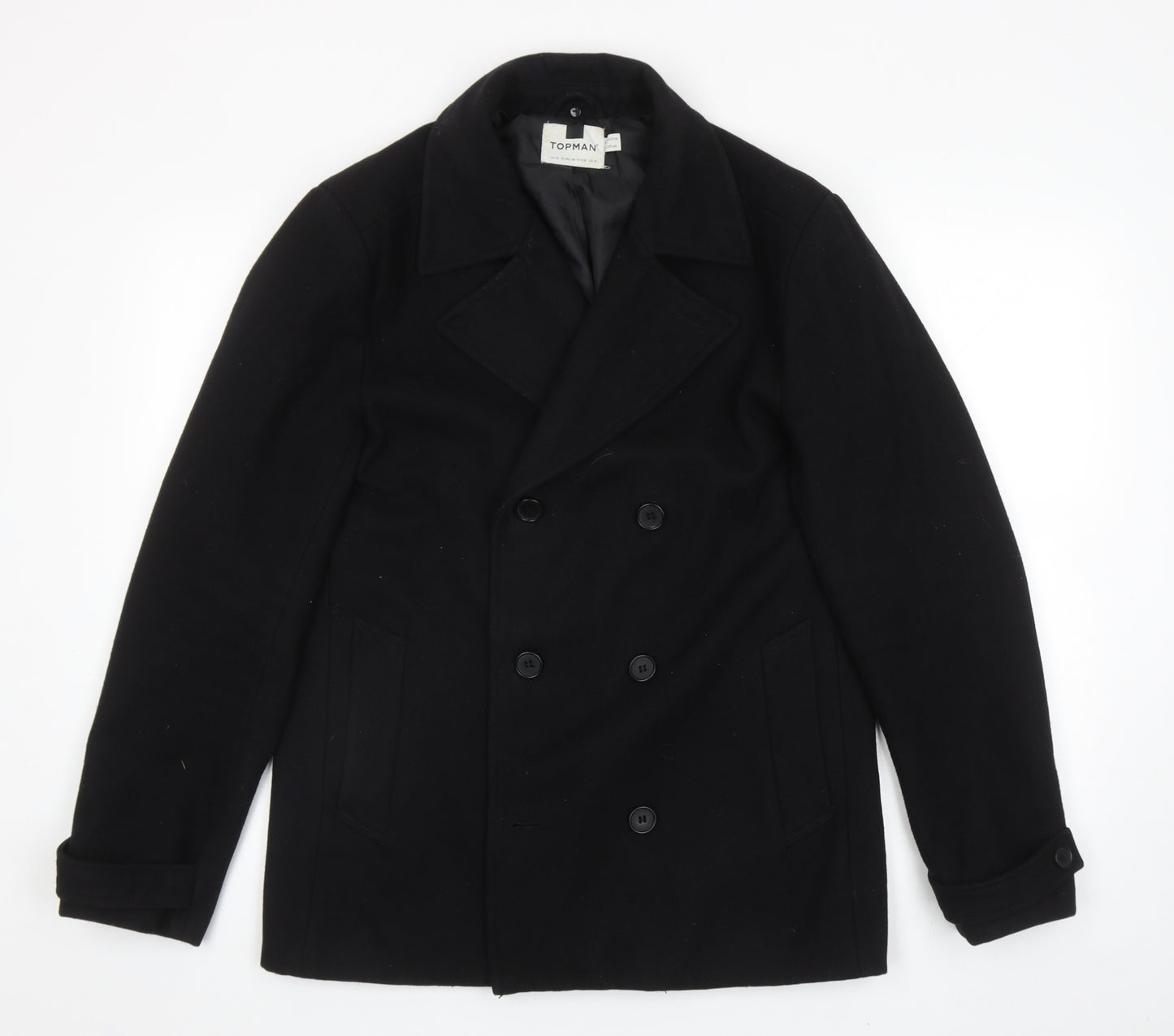 Topman Mens Black Pea Coat Coat Size M Button