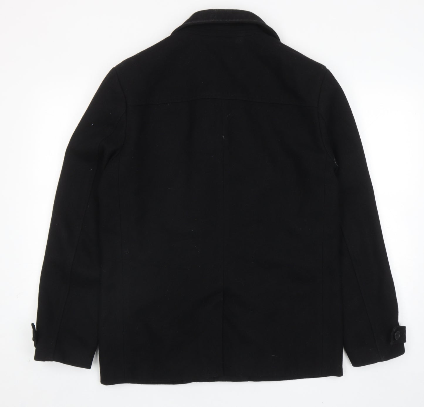 Topman Mens Black Pea Coat Coat Size M Button