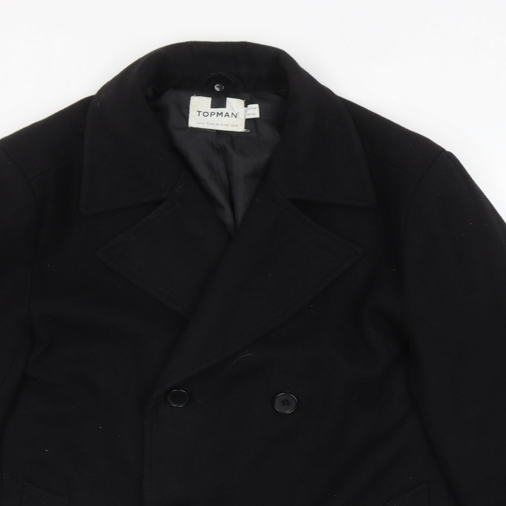 Topman Mens Black Pea Coat Coat Size M Button