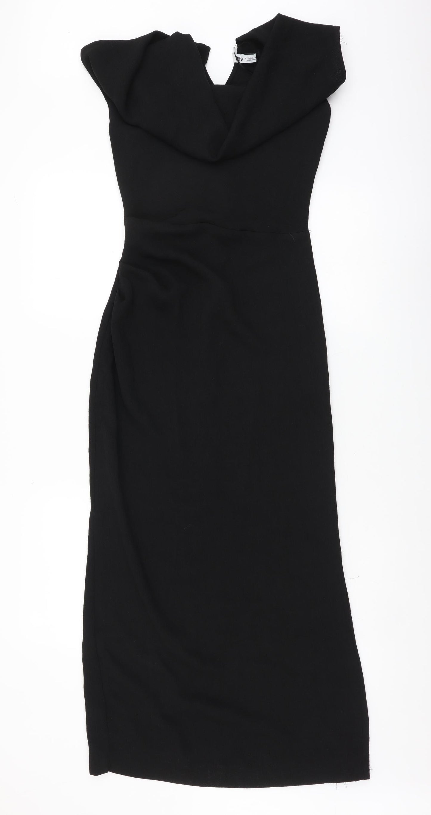 Zara Womens Black Polyester A-Line Size XS Cowl Neck Zip