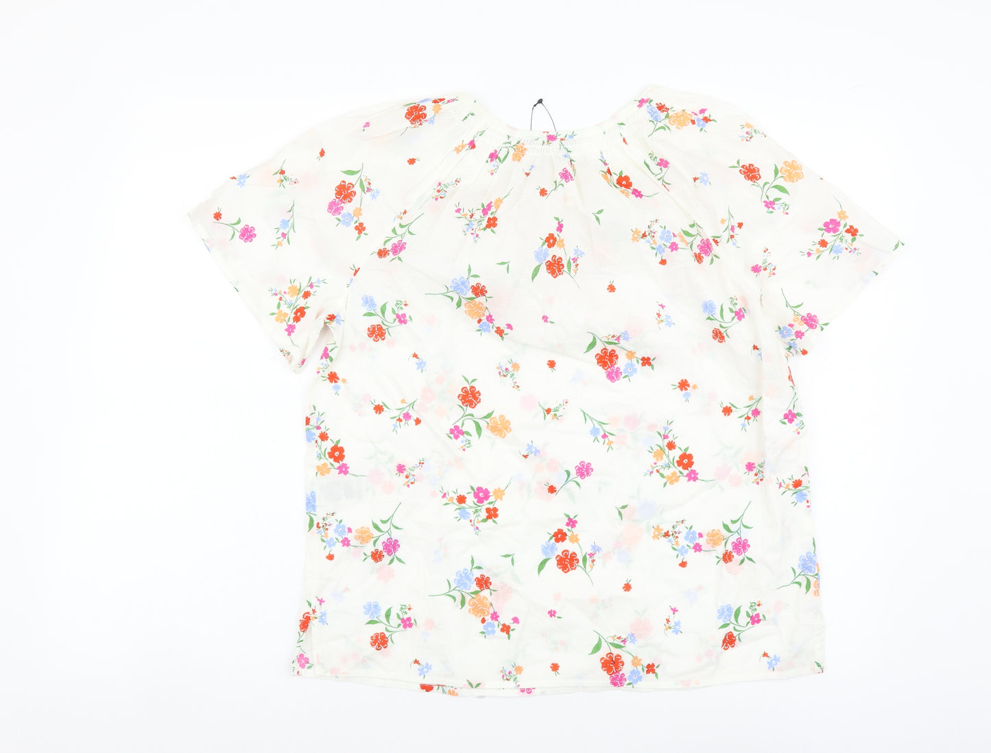 Marks and Spencer Womens White Floral Cotton Basic Blouse Size 8 Round Neck