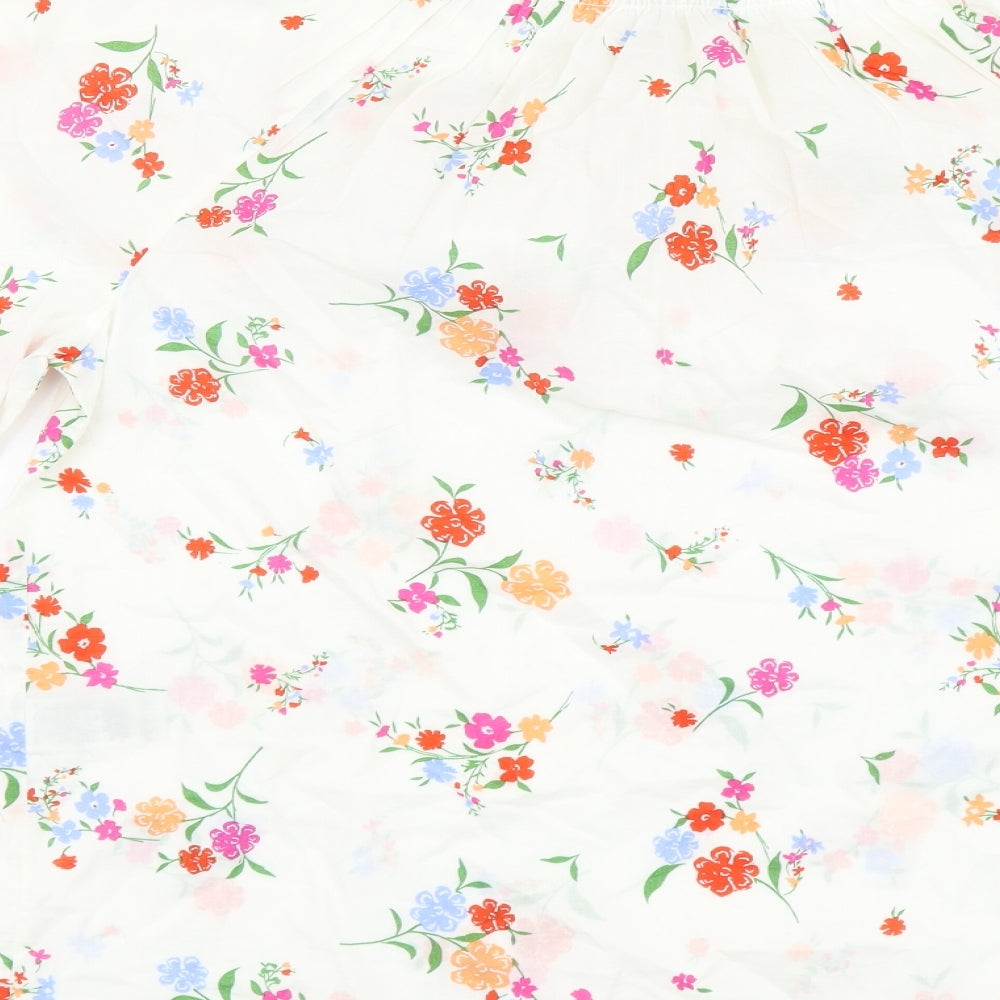 Marks and Spencer Womens White Floral Cotton Basic Blouse Size 8 Round Neck