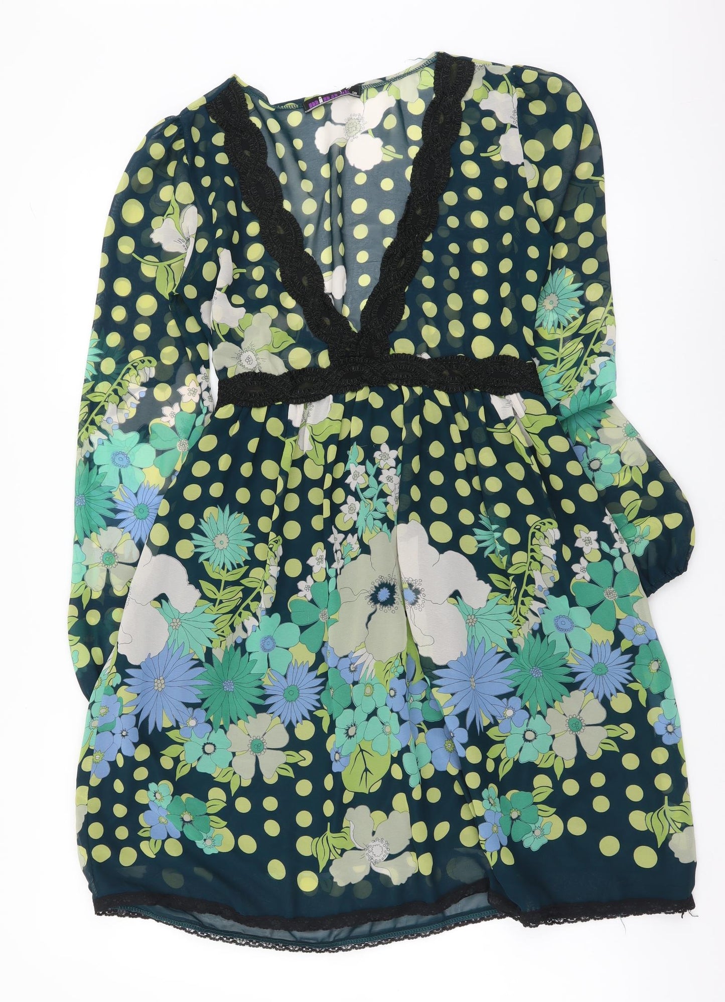 Mina UK Womens Multicoloured Floral Polyester Fit & Flare Size S V-Neck Zip