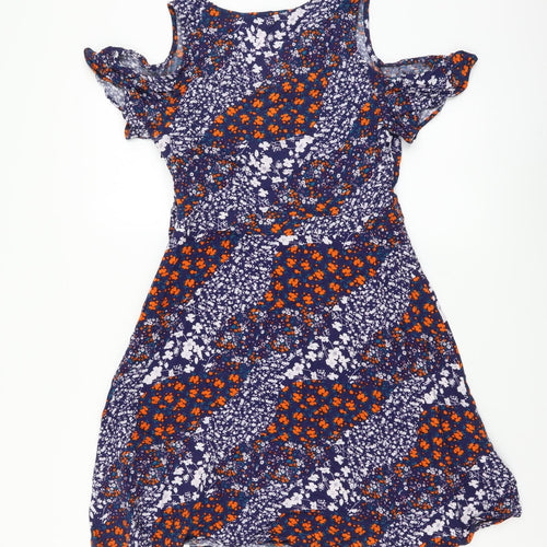 Peacocks Womens Multicoloured Floral Viscose Fit & Flare Size 8 V-Neck Zip - Cold Shoulder