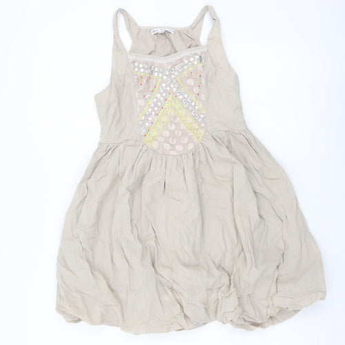Autograph Girls Beige Cotton A-Line Size 10 Years Square Neck Pullover