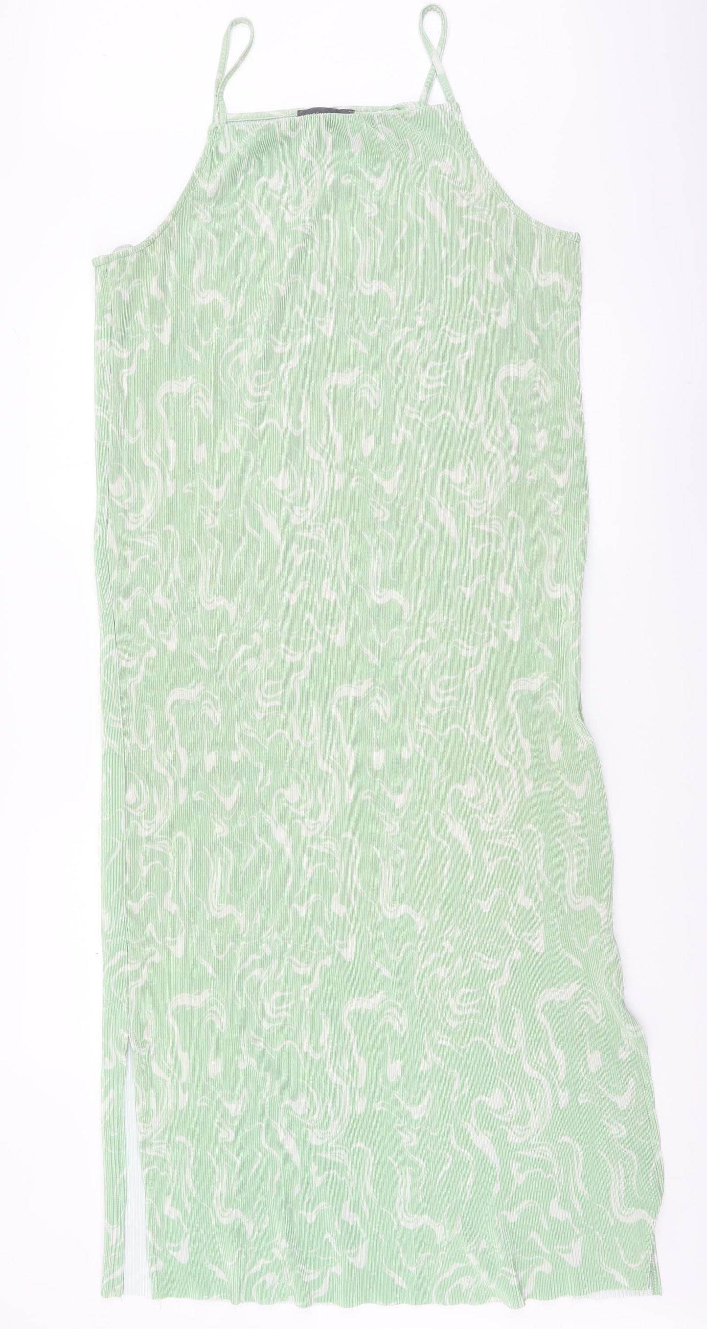 Primark Womens Green Geometric Polyester Slip Dress Size 16 Square Neck Pullover