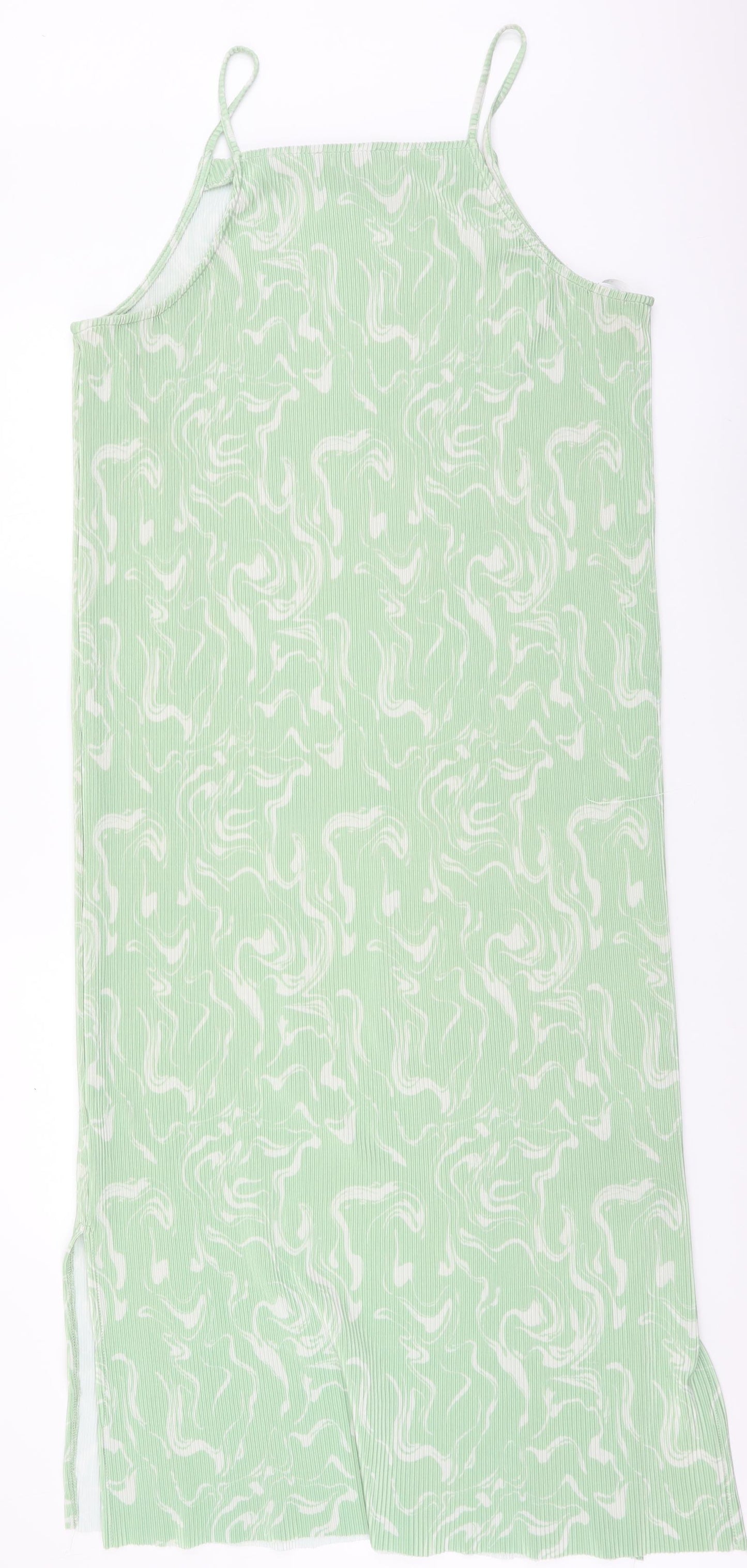 Primark Womens Green Geometric Polyester Slip Dress Size 16 Square Neck Pullover