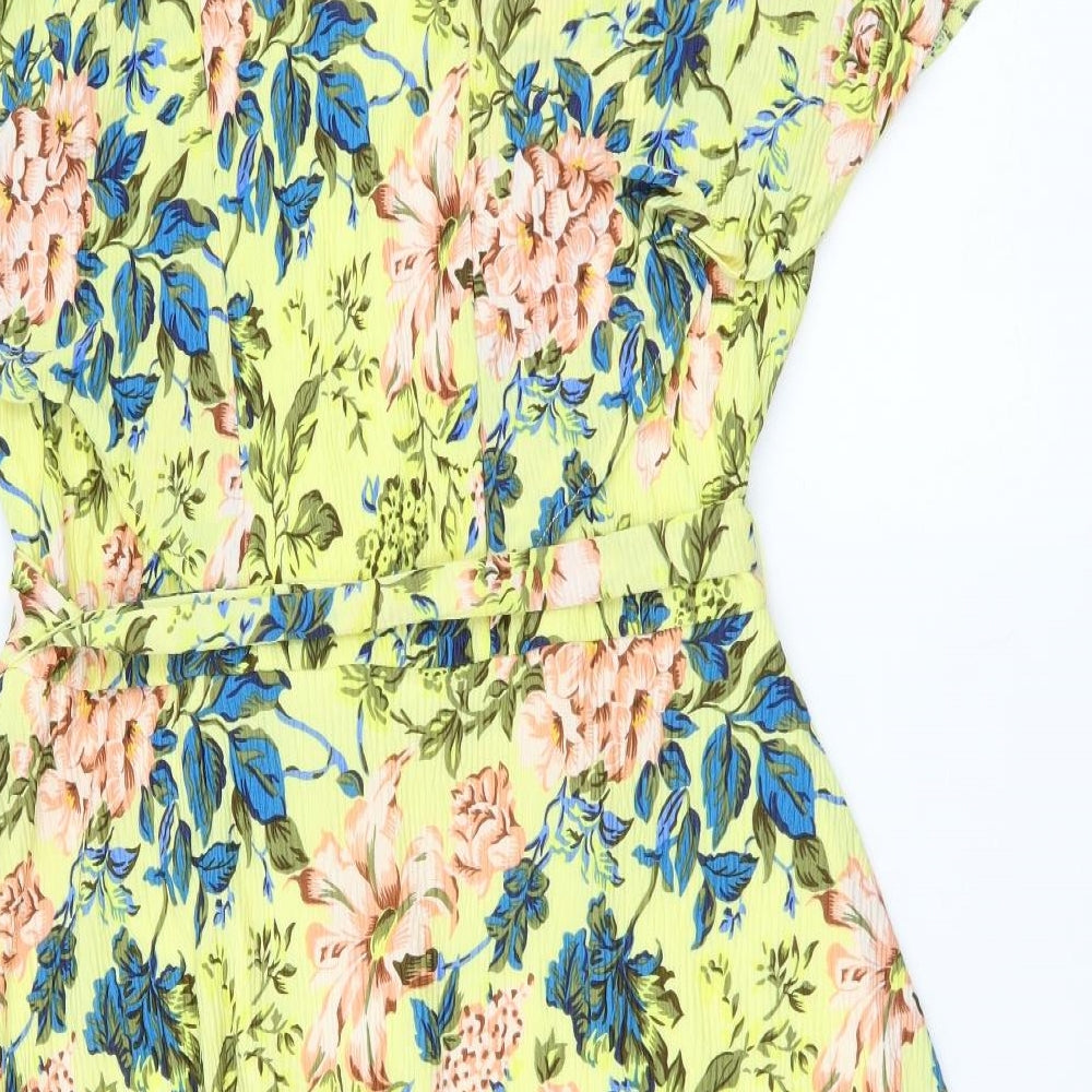 dusk Womens Yellow Floral Polyester Fit & Flare Size L V-Neck Pullover