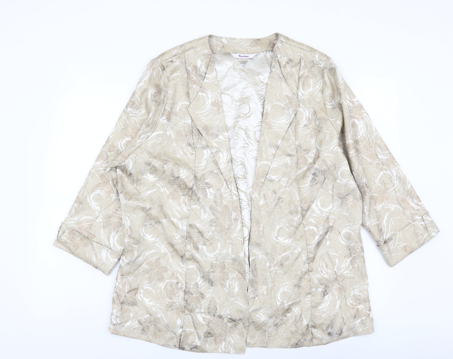TanJay Womens Gold Floral Jacket Size 14 Hook & Eye