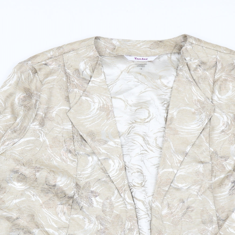 TanJay Womens Gold Floral Jacket Size 14 Hook & Eye