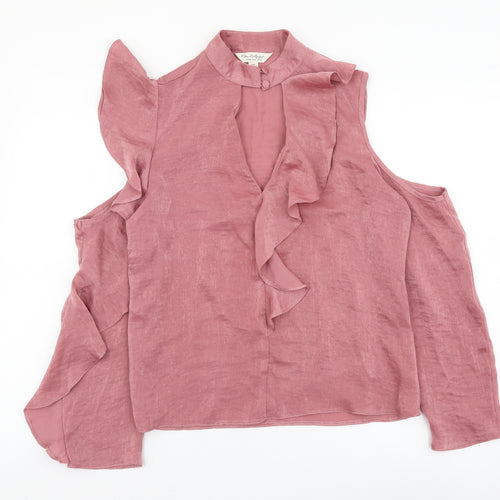 Miss Selfridge Womens Pink Polyester Basic Blouse Size 10 Round Neck