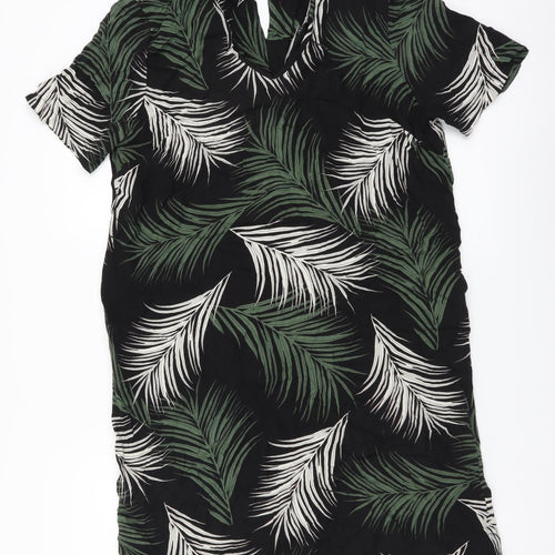 Dorothy Perkins Womens Black Floral Viscose Shift Size 10 V-Neck Button