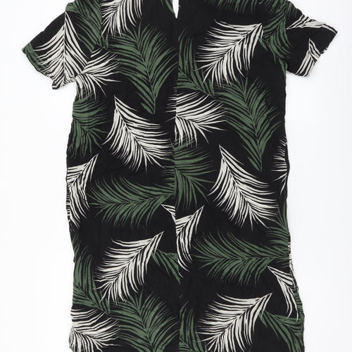 Dorothy Perkins Womens Black Floral Viscose Shift Size 10 V-Neck Button