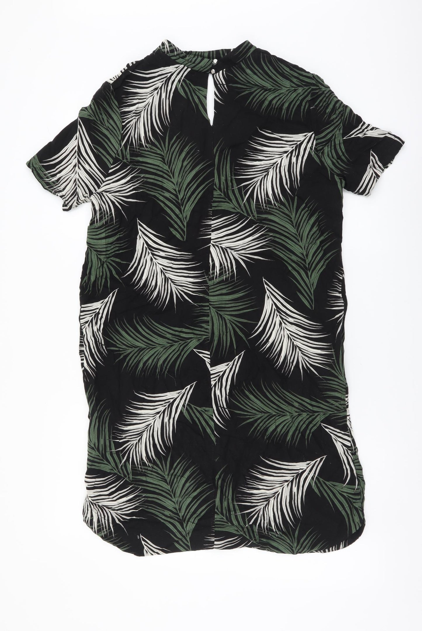 Dorothy Perkins Womens Black Floral Viscose Shift Size 10 V-Neck Button