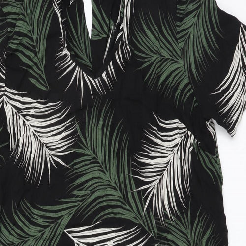 Dorothy Perkins Womens Black Floral Viscose Shift Size 10 V-Neck Button
