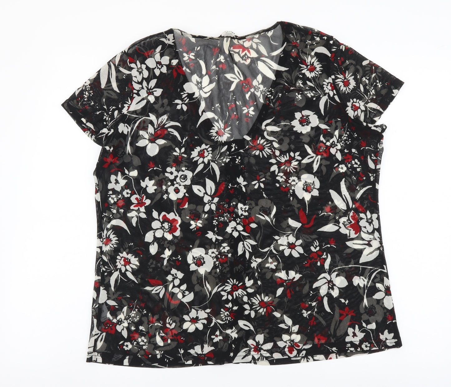 M&Co Womens Black Floral Polyester Basic Blouse Size 18 V-Neck