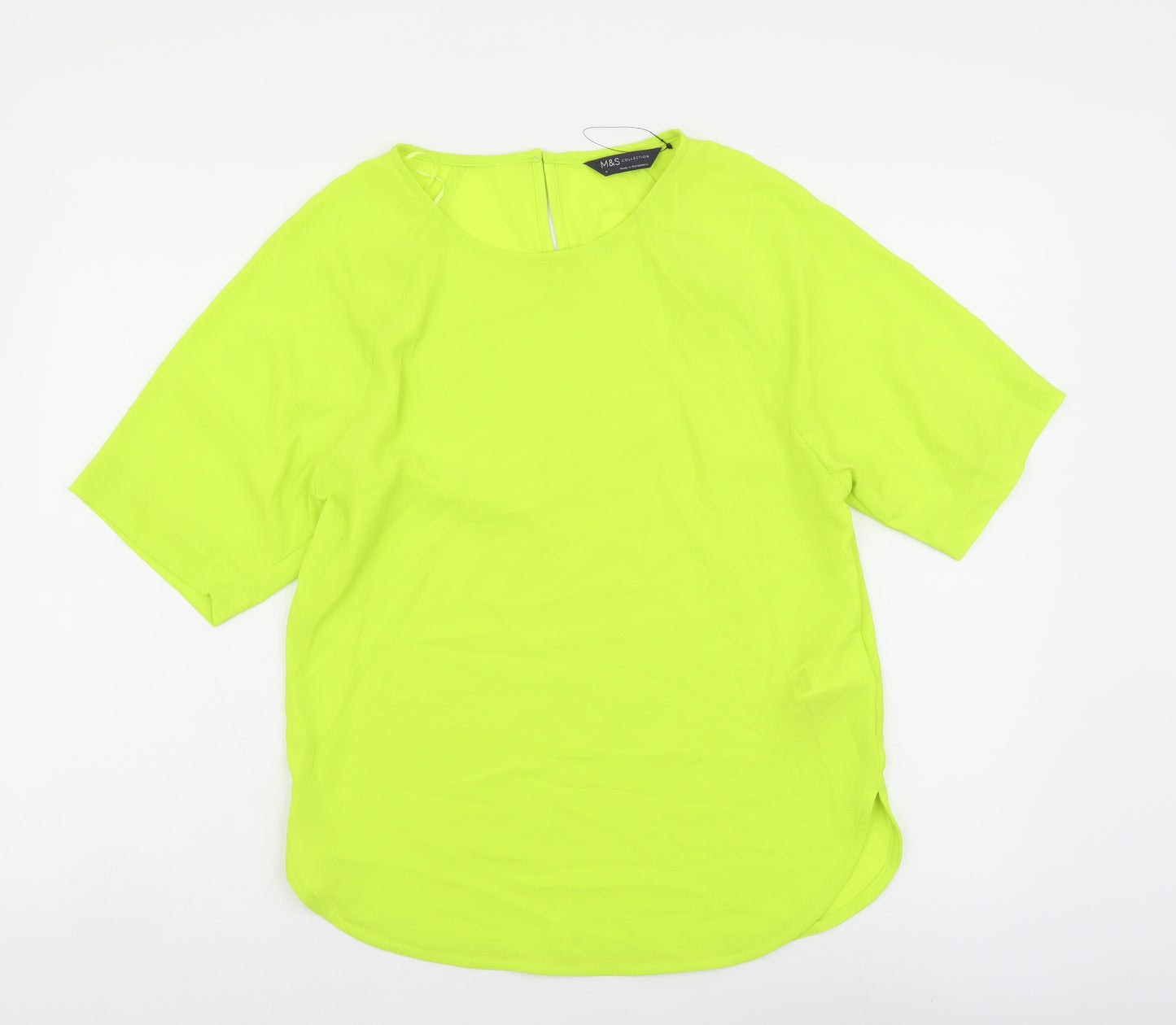Marks and Spencer Womens Green Polyester Basic T-Shirt Size 6 Scoop Neck - Neon