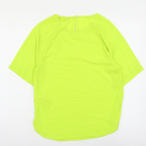 Marks and Spencer Womens Green Polyester Basic T-Shirt Size 6 Scoop Neck - Neon