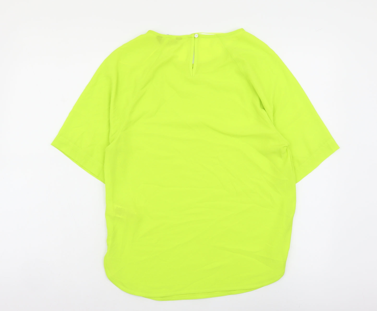 Marks and Spencer Womens Green Polyester Basic T-Shirt Size 6 Scoop Neck - Neon