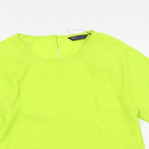 Marks and Spencer Womens Green Polyester Basic T-Shirt Size 6 Scoop Neck - Neon