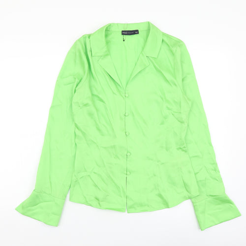 Marks and Spencer Womens Green Polyester Basic Button-Up Size 6 Collared