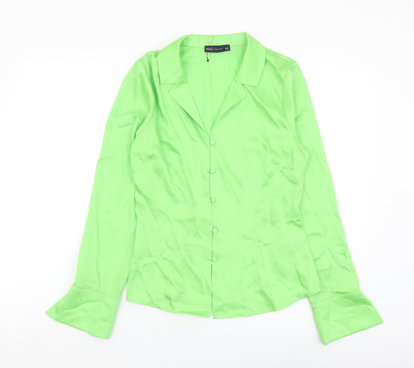 Marks and Spencer Womens Green Polyester Basic Button-Up Size 6 Collared