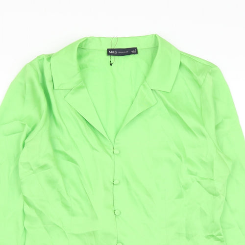 Marks and Spencer Womens Green Polyester Basic Button-Up Size 6 Collared