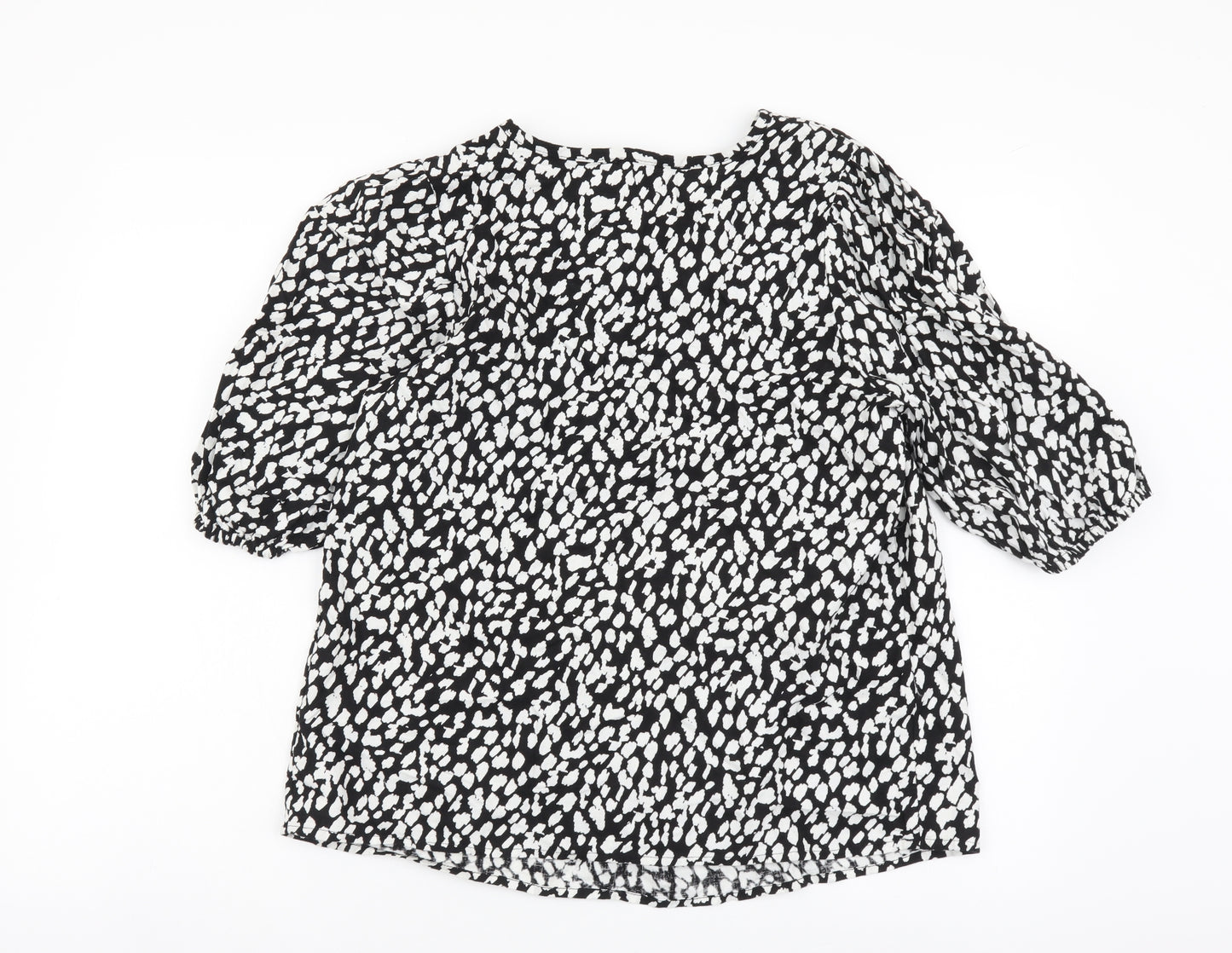 Marks and Spencer Womens Black Geometric Cotton Basic Blouse Size 6 Scoop Neck