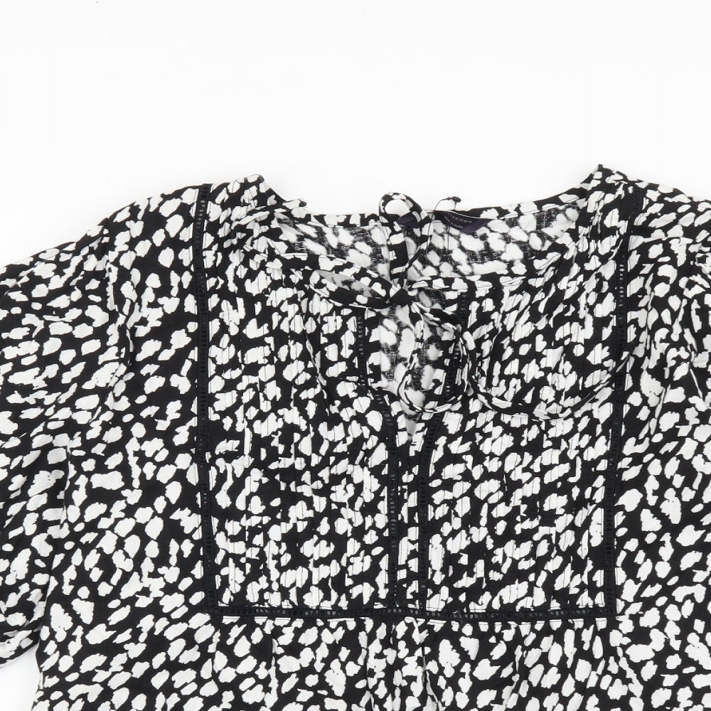 Marks and Spencer Womens Black Geometric Cotton Basic Blouse Size 6 Scoop Neck