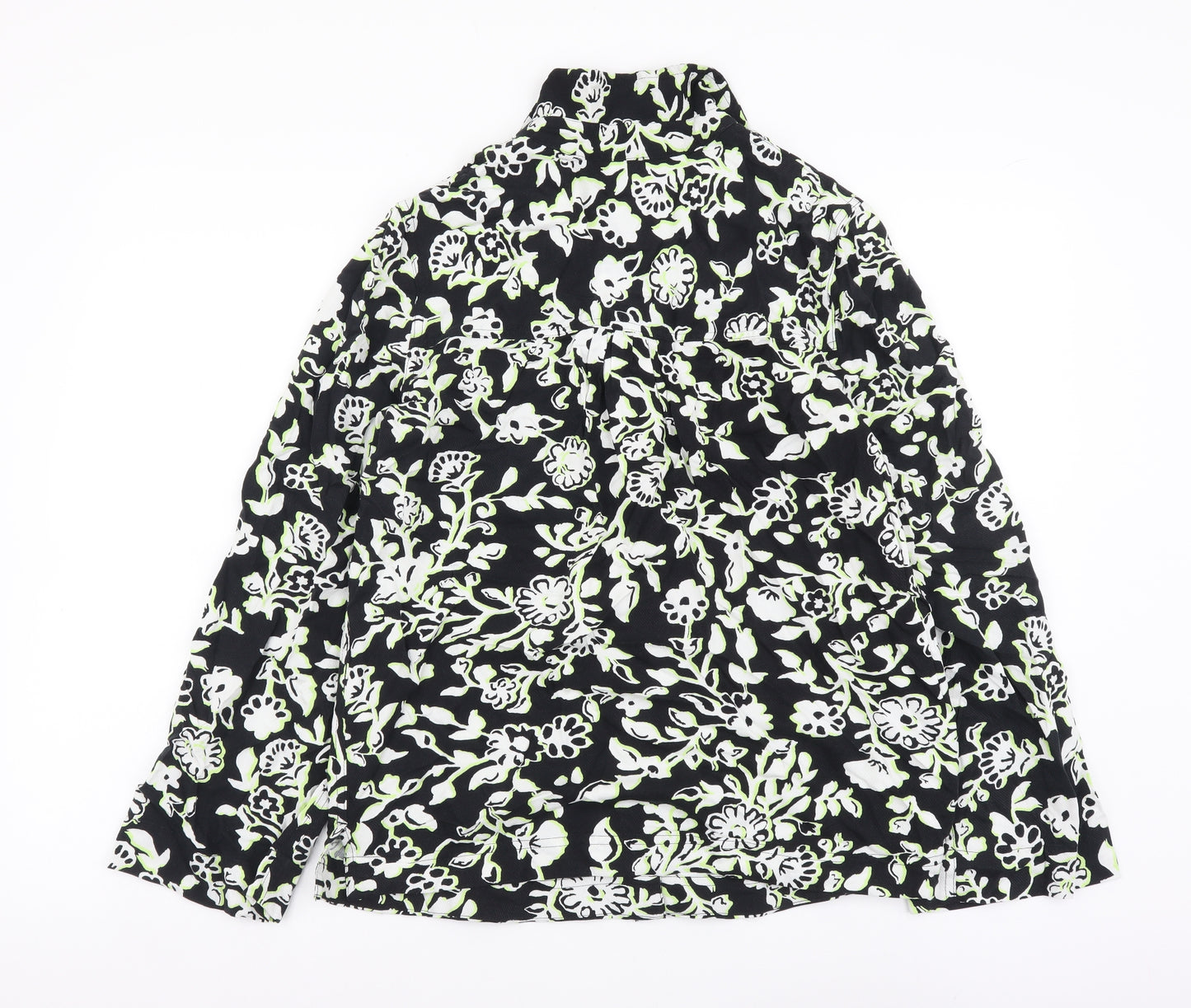 Marks and Spencer Womens Black Floral Viscose Basic Button-Up Size 6 Collared