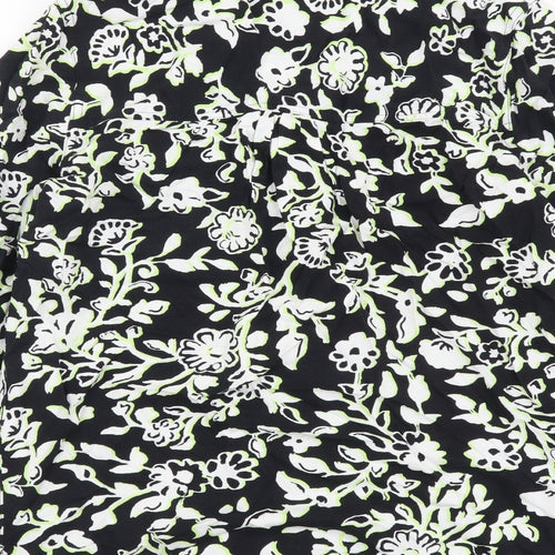 Marks and Spencer Womens Black Floral Viscose Basic Button-Up Size 6 Collared