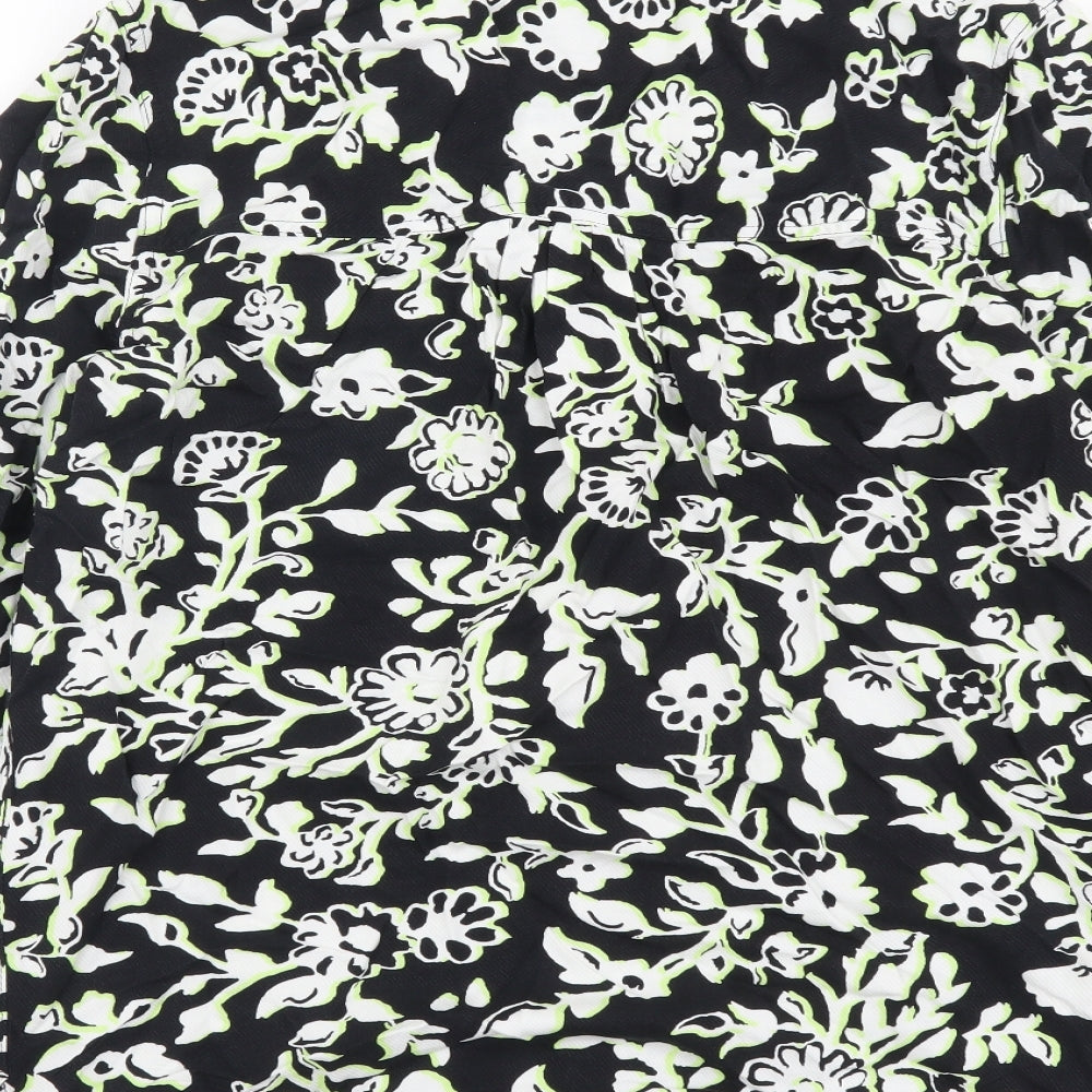 Marks and Spencer Womens Black Floral Viscose Basic Button-Up Size 6 Collared