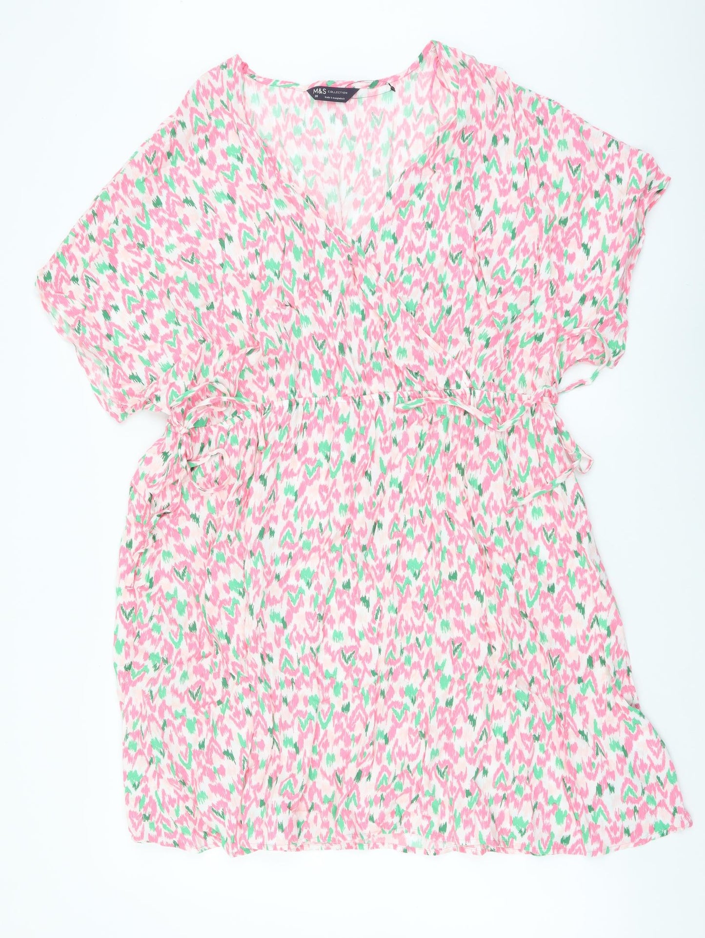 Marks and Spencer Womens Pink Geometric Viscose A-Line Size 20 V-Neck Pullover