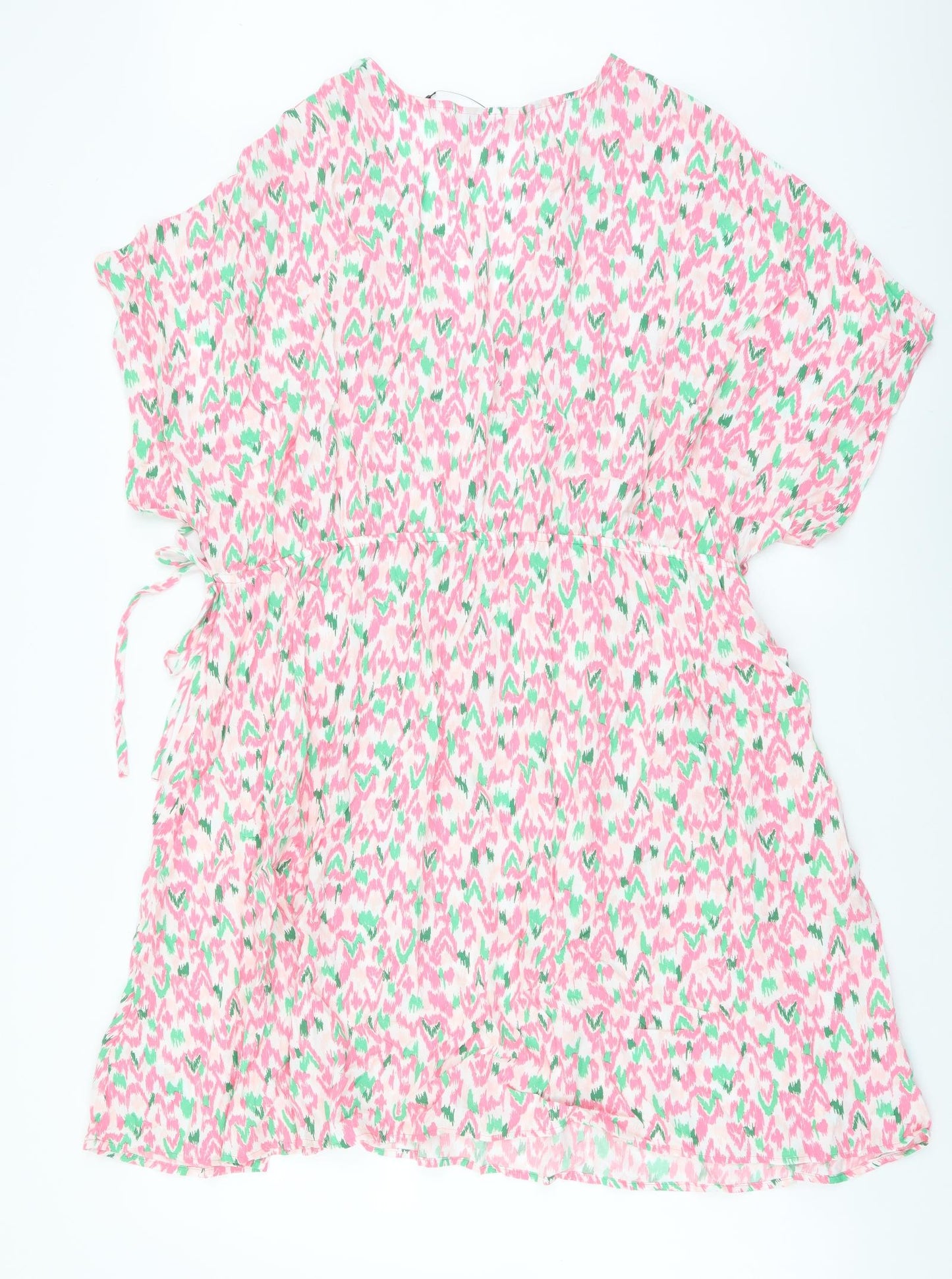 Marks and Spencer Womens Pink Geometric Viscose A-Line Size 20 V-Neck Pullover