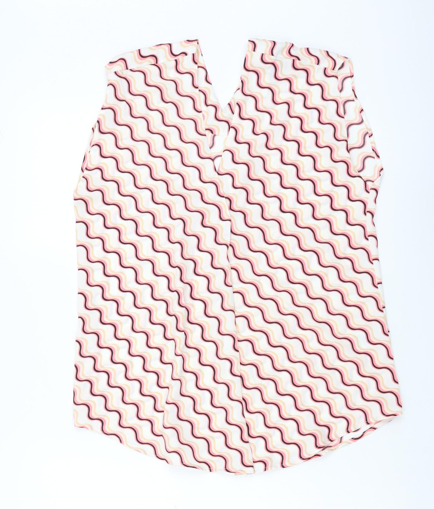 Marks and Spencer Womens Pink Geometric Polyester Basic Tank Size 8 V-Neck