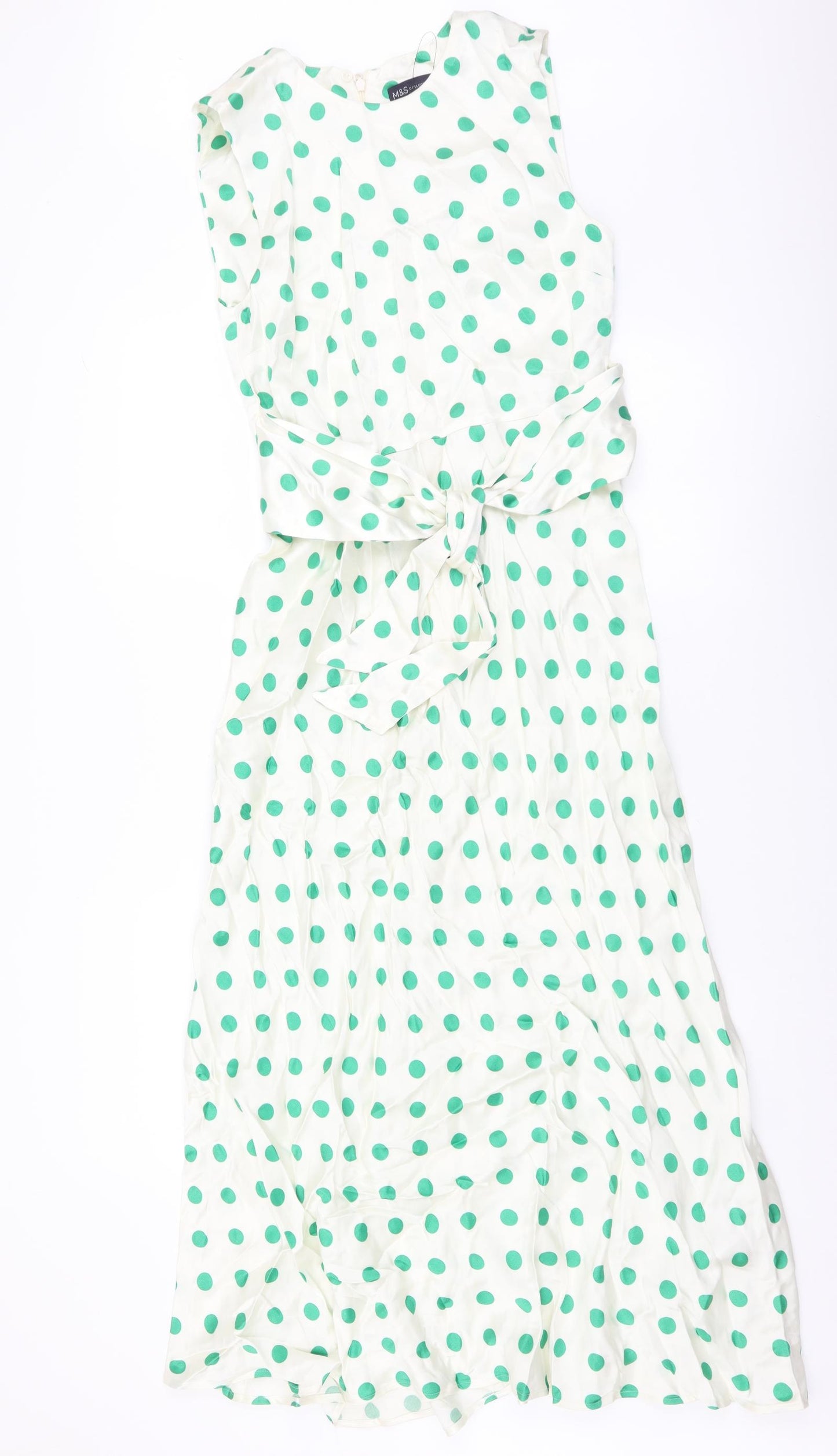 Marks and Spencer Womens Ivory Plaid Polyester A-Line Size 6 Round Neck Zip