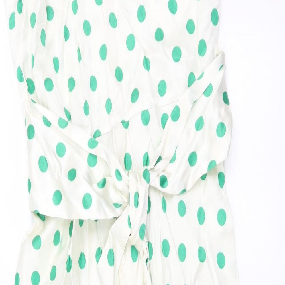 Marks and Spencer Womens Ivory Plaid Polyester A-Line Size 6 Round Neck Zip