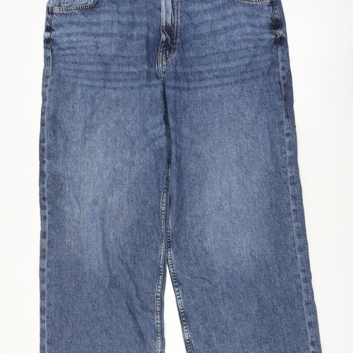 Marks and Spencer Womens Blue Cotton Straight Jeans Size 18 L26 in Regular Button