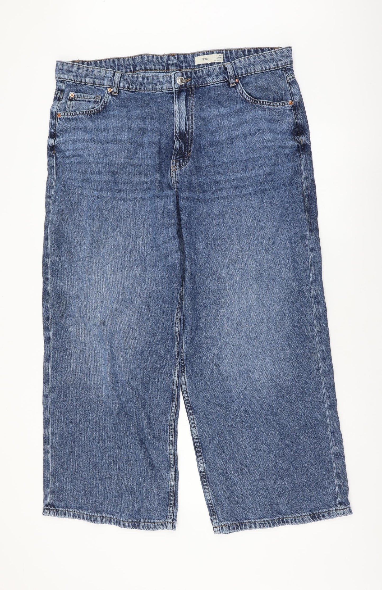 Marks and Spencer Womens Blue Cotton Straight Jeans Size 18 L26 in Regular Button